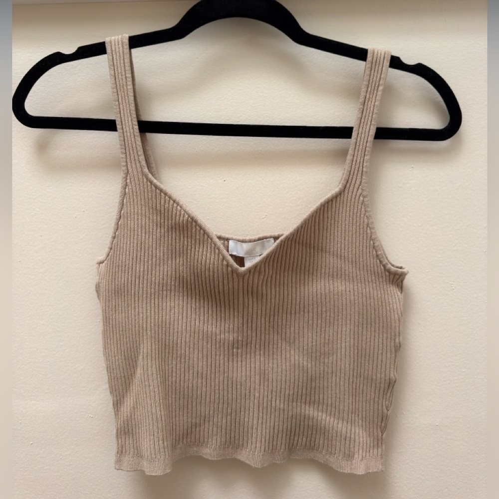 H&M Tan Ribbed Fitted Tank Top